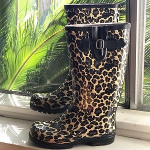 Leopard print rain boots